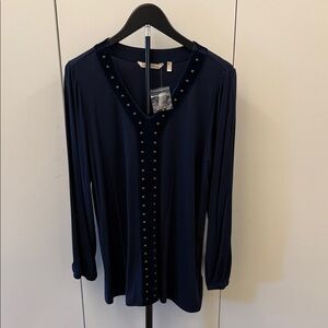Soft Surroundings Navy Long Sleeve Studded Tunic